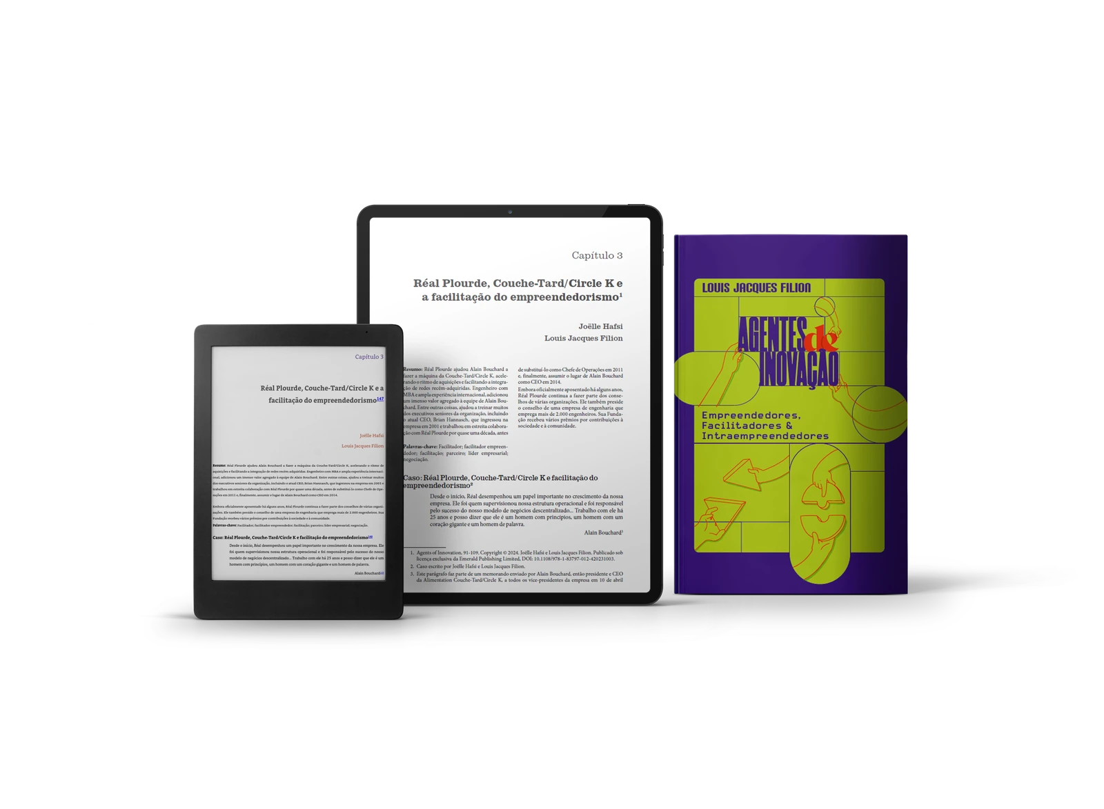 Agentes de Inovação: capa do livro e páginas em dispositivos digitais