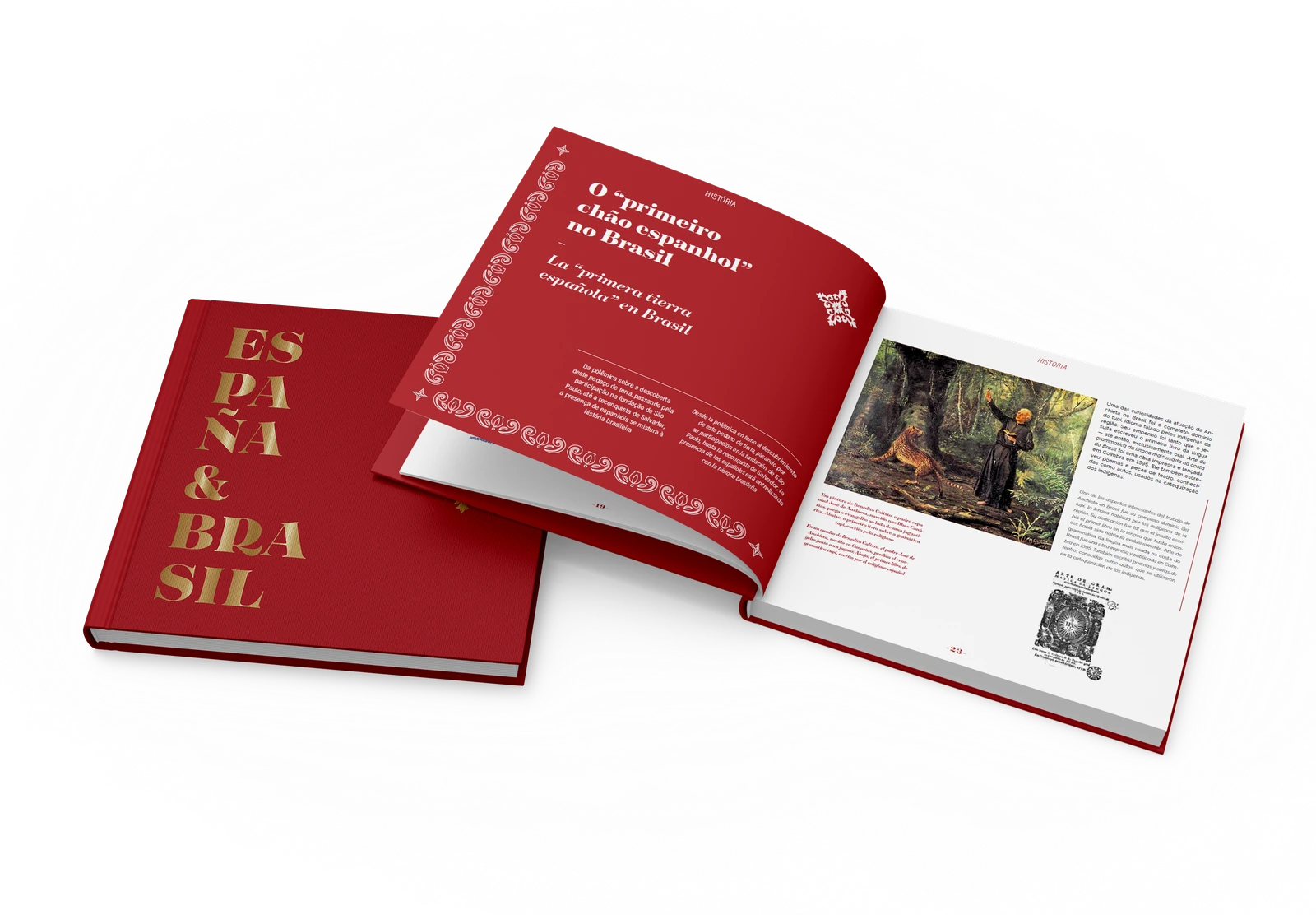 España & Brasil: capa vermelha e páginas internas da publicação