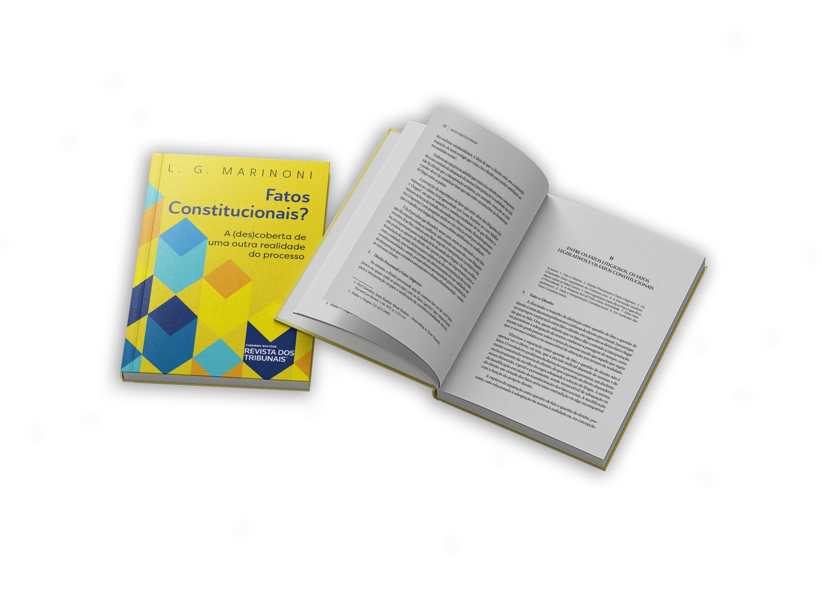 Livro Fatos Constitucionais com exemplar fechado e páginas abertas