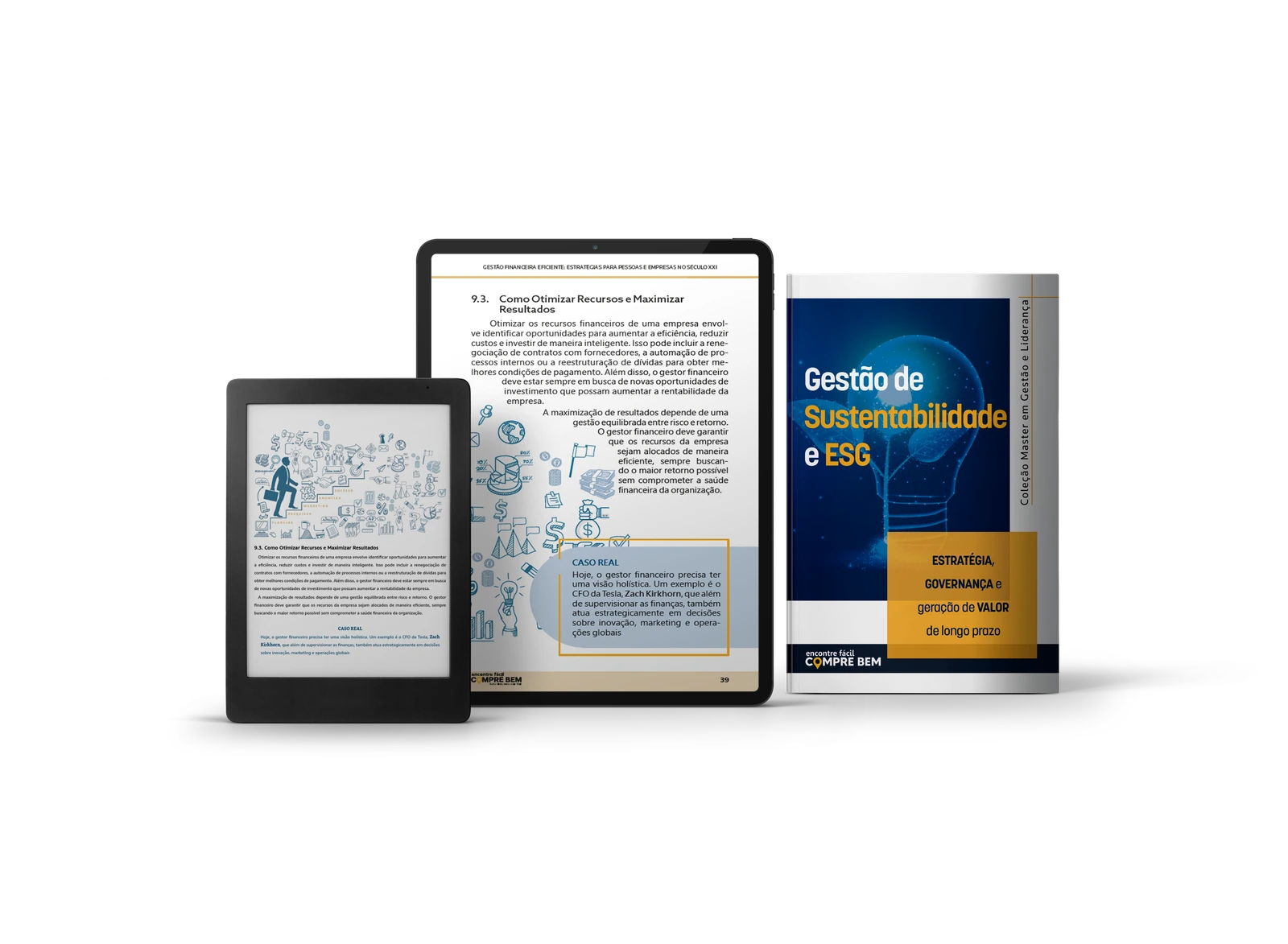 Livro Gestão de Sustentabilidade e ESG com páginas internas em telas