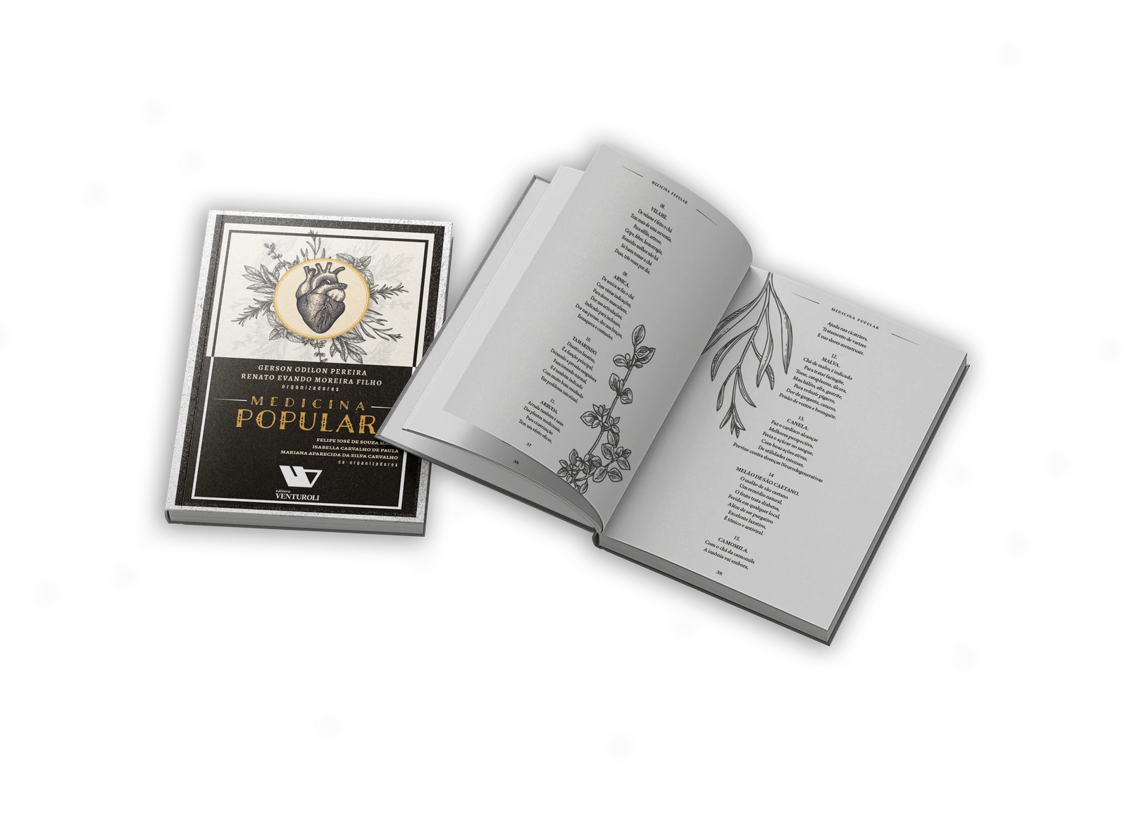 Livro Medicina Popular com capa e páginas internas ilustradas