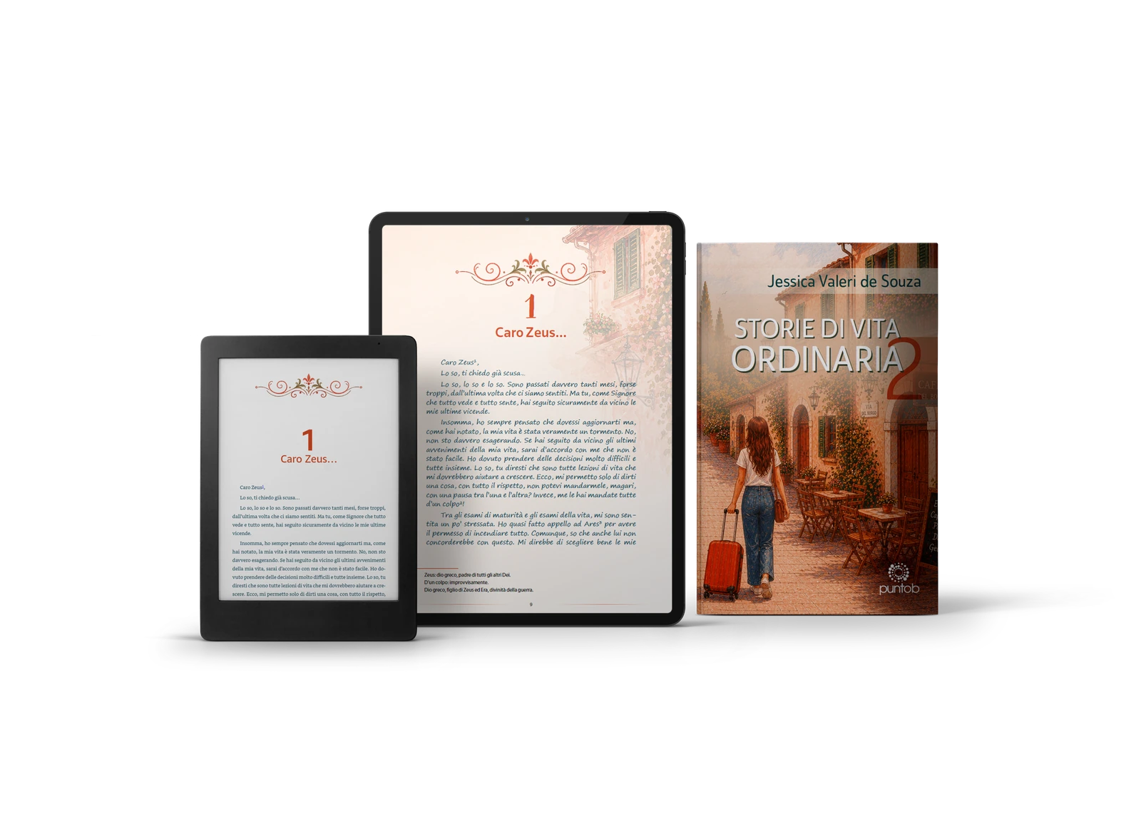 Storie di Vita Ordinaria 2: capa e páginas da edição digital em dois dispositivos, com fundo transparente